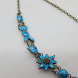Art Nouveau Sterling Silver & Blue Enamel Floral Drop Necklace Antique c1880