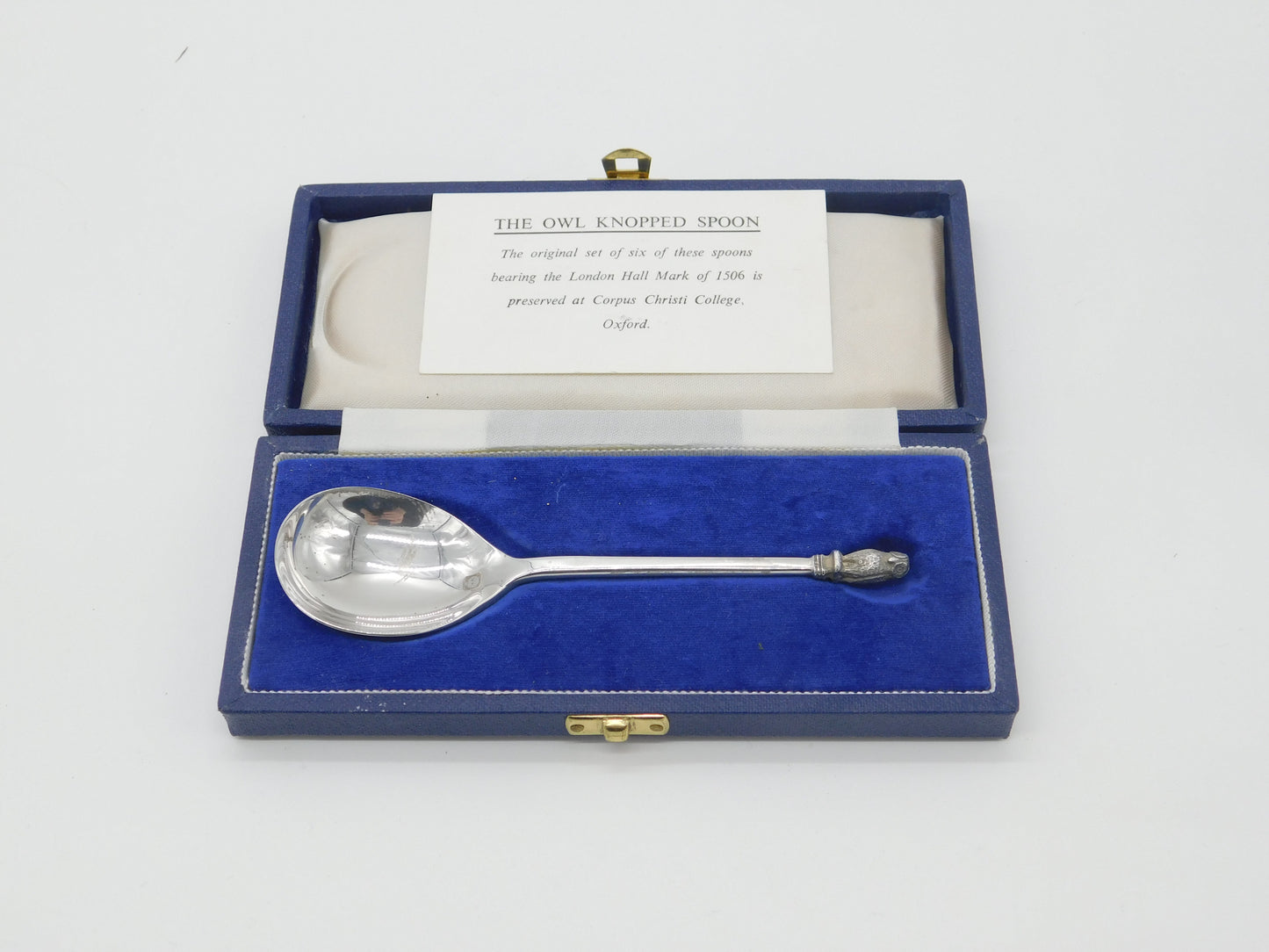 Boxed Sterling Silver Owl Knopped Spoon Replica Vintage 1990 London