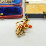 Victorian 9ct Yellow Gold & Red Coral Specimen Sweetheart Brooch Antique c1850