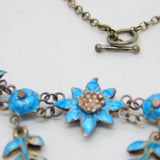 Art Nouveau Sterling Silver & Blue Enamel Floral Drop Necklace Antique c1880