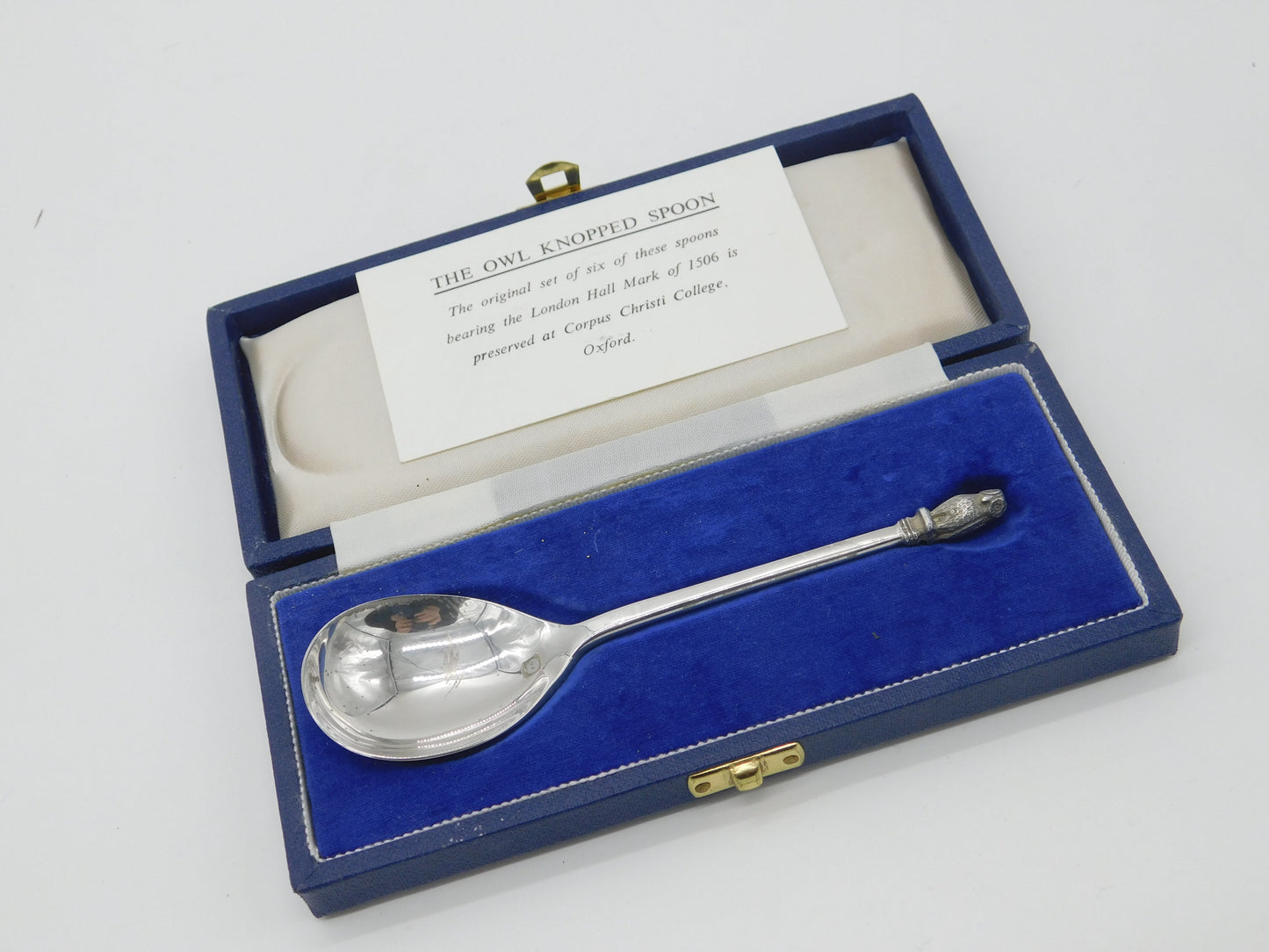 Boxed Sterling Silver Owl Knopped Spoon Replica Vintage 1990 London