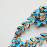 Art Nouveau Sterling Silver & Blue Enamel Floral Drop Necklace Antique c1880