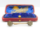 Victorian 9ct Gold & Sterling Silver Set Paste Floral Bar Brooch Antique c1860
