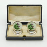 Boxed Sterling Silver Enamel Scottish Thistle Menu Holders 1912 Antique Deco