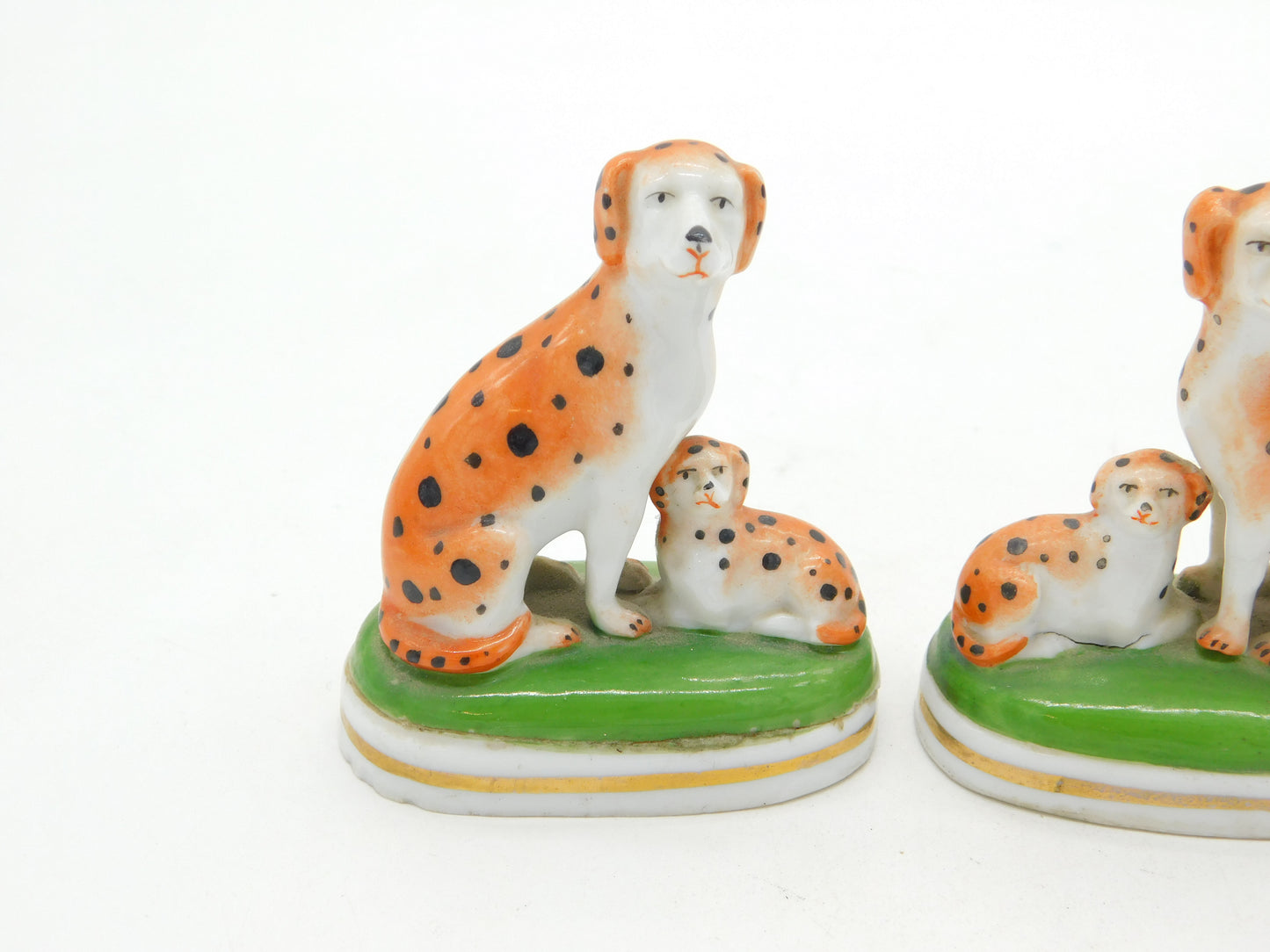 19th Century Samson Pair of Spotted Dalmatian Dog Figures Antique c1860