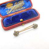 Victorian 9ct Gold & Sterling Silver Set Paste Floral Bar Brooch Antique c1860