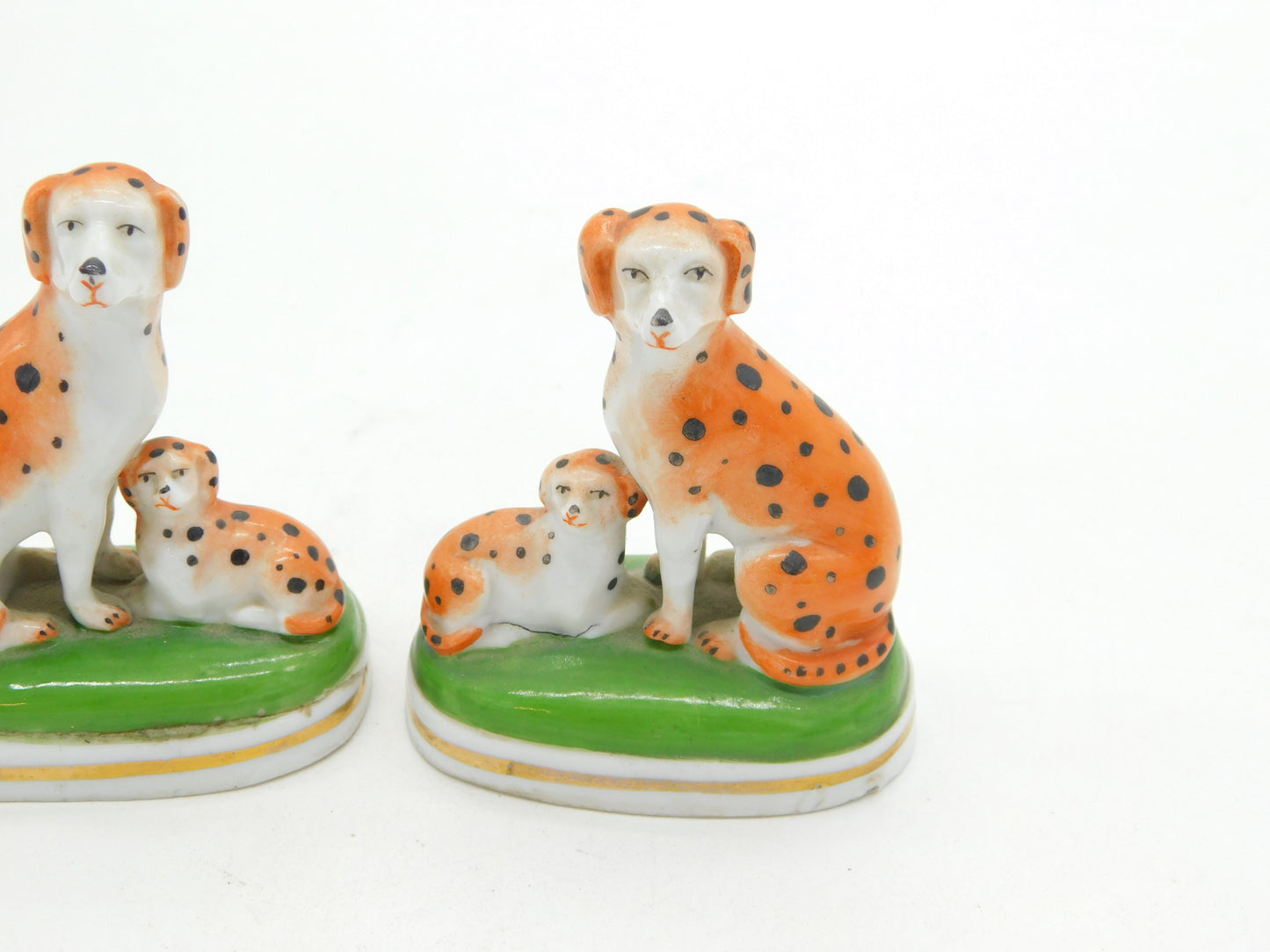 19th Century Samson Pair of Spotted Dalmatian Dog Figures Antique c1860