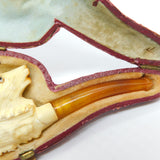 Victorian French Meerschaum & Block Amber Novelty Goat Pipe Antique 1900