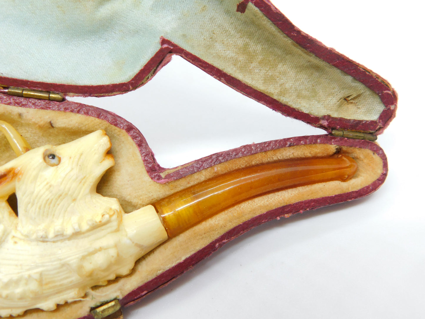 Victorian French Meerschaum & Block Amber Novelty Goat Pipe Antique 1900