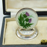 Boxed Sterling Silver Enamel Scottish Thistle Menu Holders 1912 Antique Deco