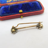 Victorian 9ct Gold & Sterling Silver Set Paste Floral Bar Brooch Antique c1860