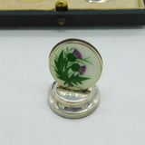 Boxed Sterling Silver Enamel Scottish Thistle Menu Holders 1912 Antique Deco