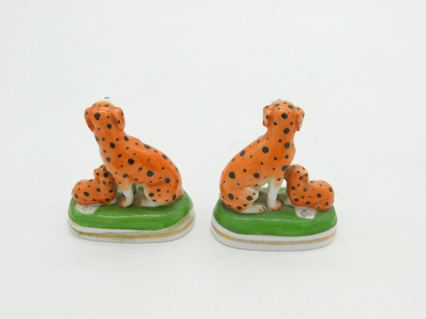 19th Century Samson Pair of Spotted Dalmatian Dog Figures Antique c1860