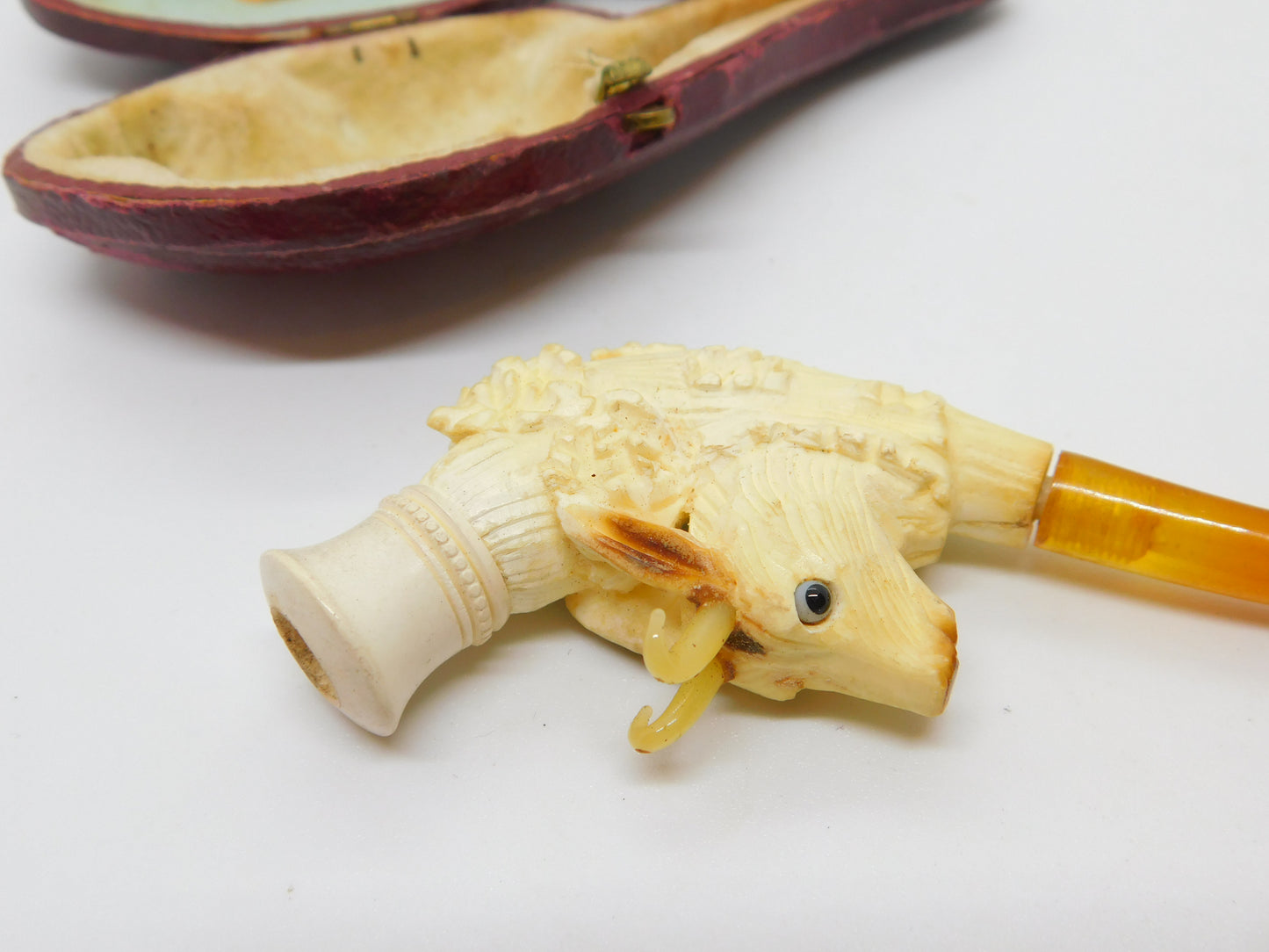 Victorian French Meerschaum & Block Amber Novelty Goat Pipe Antique 1900