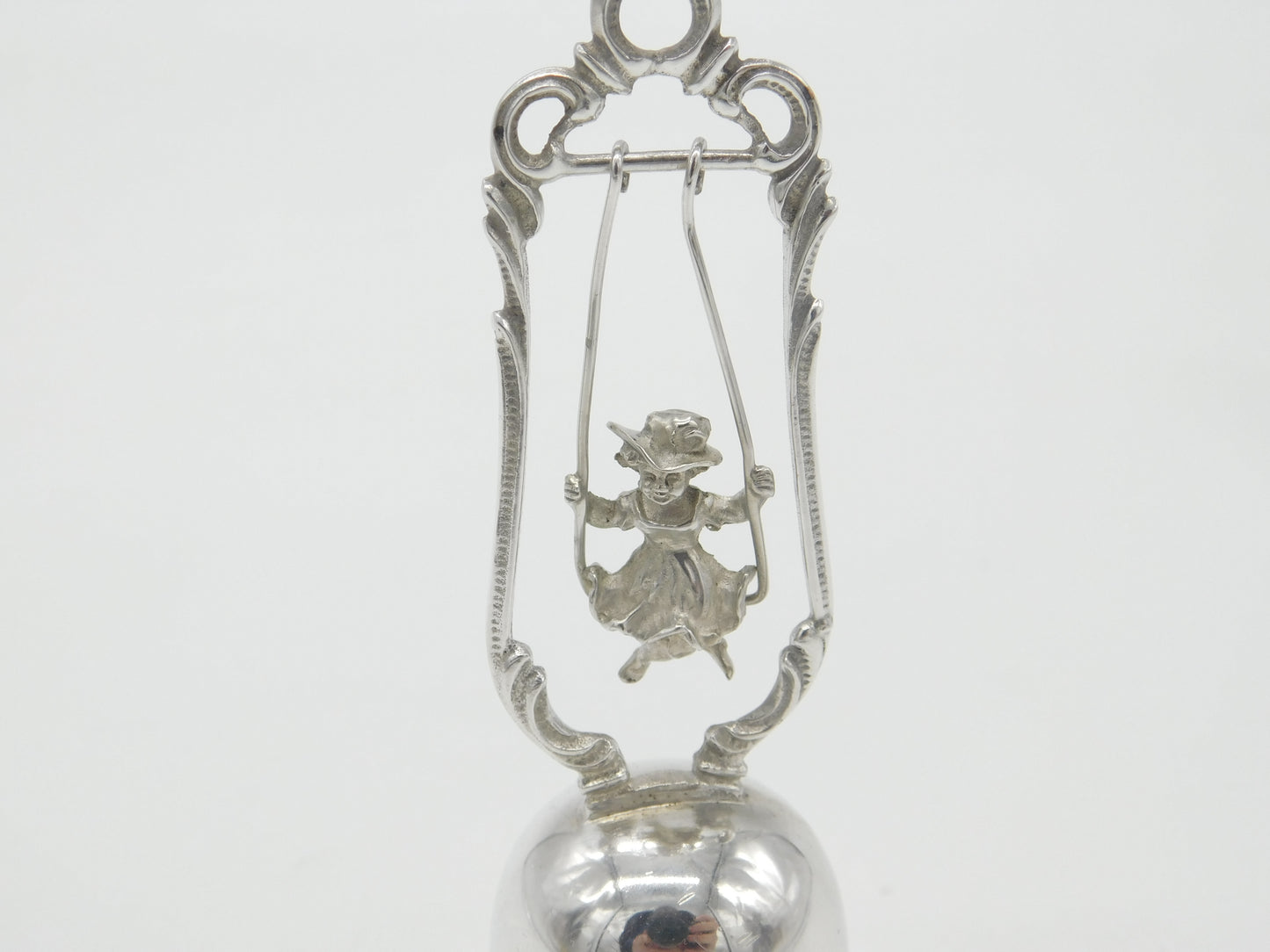 Danish .835 Grade Silver Little Girl on Swing Dinner Bell Antique c1920 Art Deco