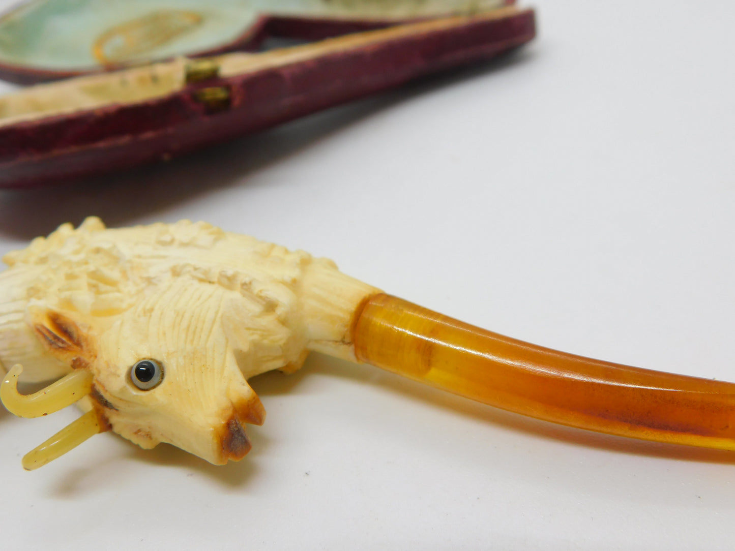 Victorian French Meerschaum & Block Amber Novelty Goat Pipe Antique 1900