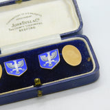 Boxed 9ct Yellow Gold & Blue-White Enamel Polish Crest Cufflinks 1933 Antique