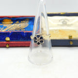 9ct Yellow Gold, Sapphire & Diamond Floral Cluster Ring Vintage c1970i