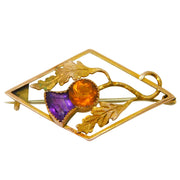 Victorian Scottish 9ct Yellow Gold Paste Set Thistle Brooch Antique c1880