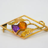 Victorian Scottish 9ct Yellow Gold Paste Set Thistle Brooch Antique c1880