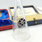 9ct Yellow Gold, Sapphire & Diamond Floral Cluster Ring Vintage c1970i