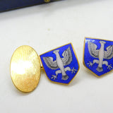 Boxed 9ct Yellow Gold & Blue-White Enamel Polish Crest Cufflinks 1933 Antique