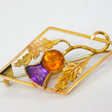 Victorian Scottish 9ct Yellow Gold Paste Set Thistle Brooch Antique c1880