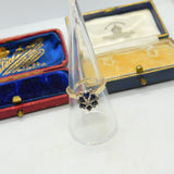 9ct Yellow Gold, Sapphire & Diamond Floral Cluster Ring Vintage c1970i