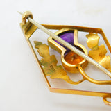 Victorian Scottish 9ct Yellow Gold Paste Set Thistle Brooch Antique c1880