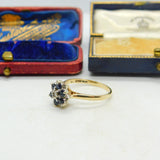 9ct Yellow Gold, Sapphire & Diamond Floral Cluster Ring Vintage c1970i