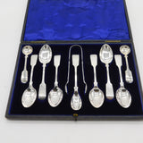 Edwardian Boxed Sterling Silver Teaspoons, Tongs & Mustards Set 1905 Sheffield