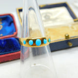 18ct Yellow Gold & Five Stone Turquoise Set Band Ring Vintage c1980 Handmade