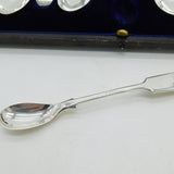 Edwardian Boxed Sterling Silver Teaspoons, Tongs & Mustards Set 1905 Sheffield