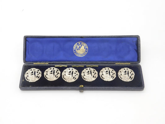 Victorian Boxed Set of Silver Art Nouveau Classical Buttons Antique c1890