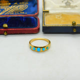 18ct Yellow Gold & Five Stone Turquoise Set Band Ring Vintage c1980 Handmade