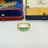 18ct Yellow Gold & Five Stone Turquoise Set Band Ring Vintage c1980 Handmade