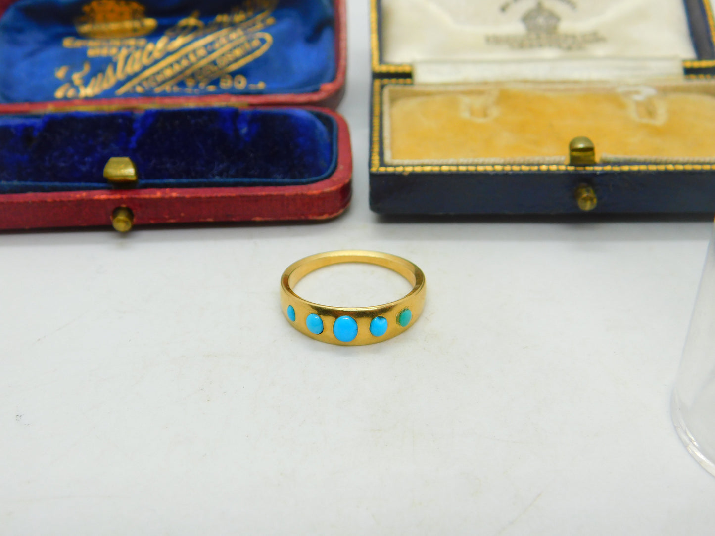 18ct Yellow Gold & Five Stone Turquoise Set Band Ring Vintage c1980 Handmade