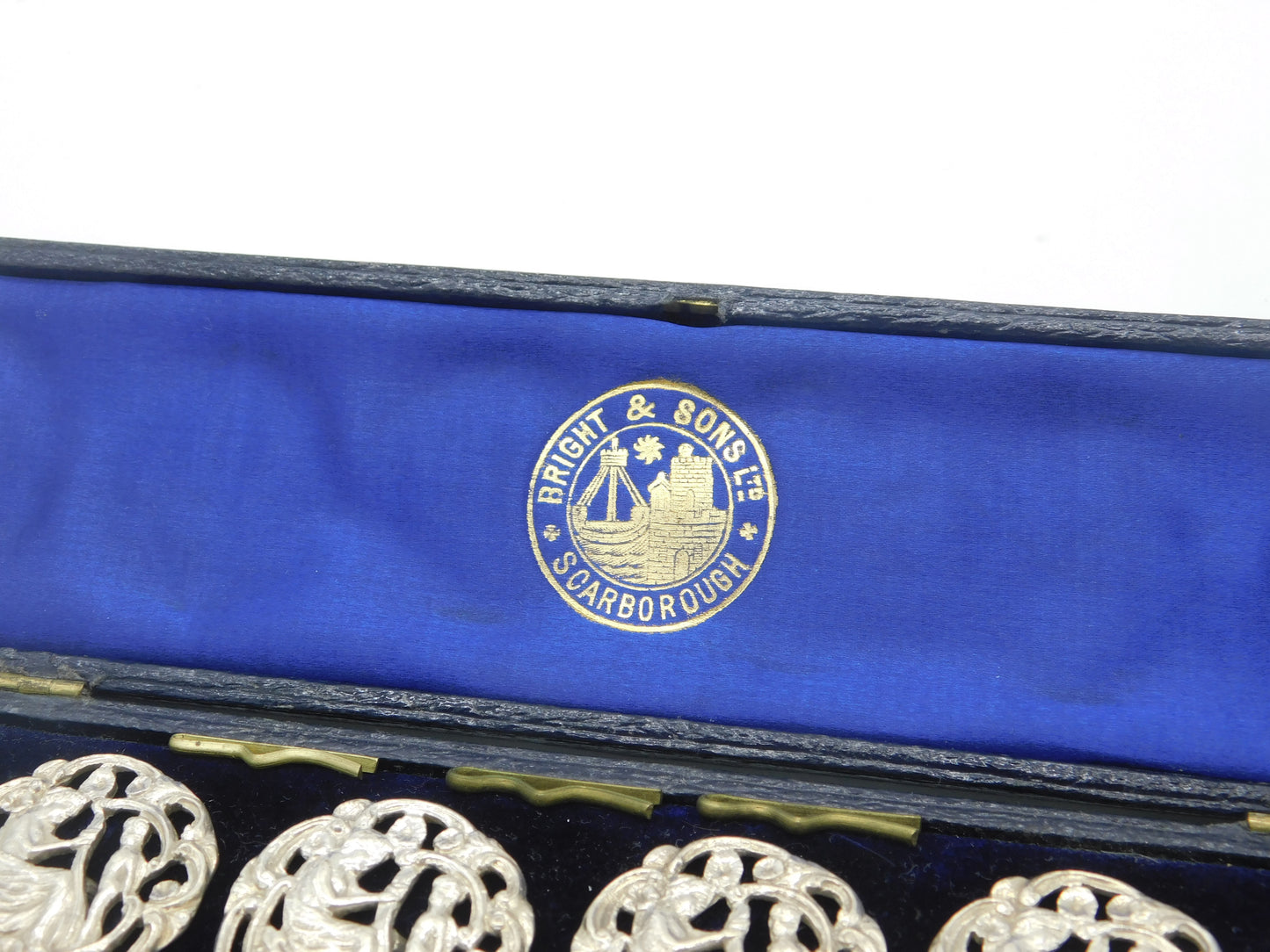 Victorian Boxed Set of Silver Art Nouveau Classical Buttons Antique c1890