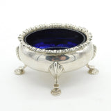 Georgian Sterling Silver Paw Foot Salt Cellar Bristol Blue Lined 1782 London