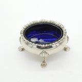 Georgian Sterling Silver Paw Foot Salt Cellar Bristol Blue Lined 1782 London