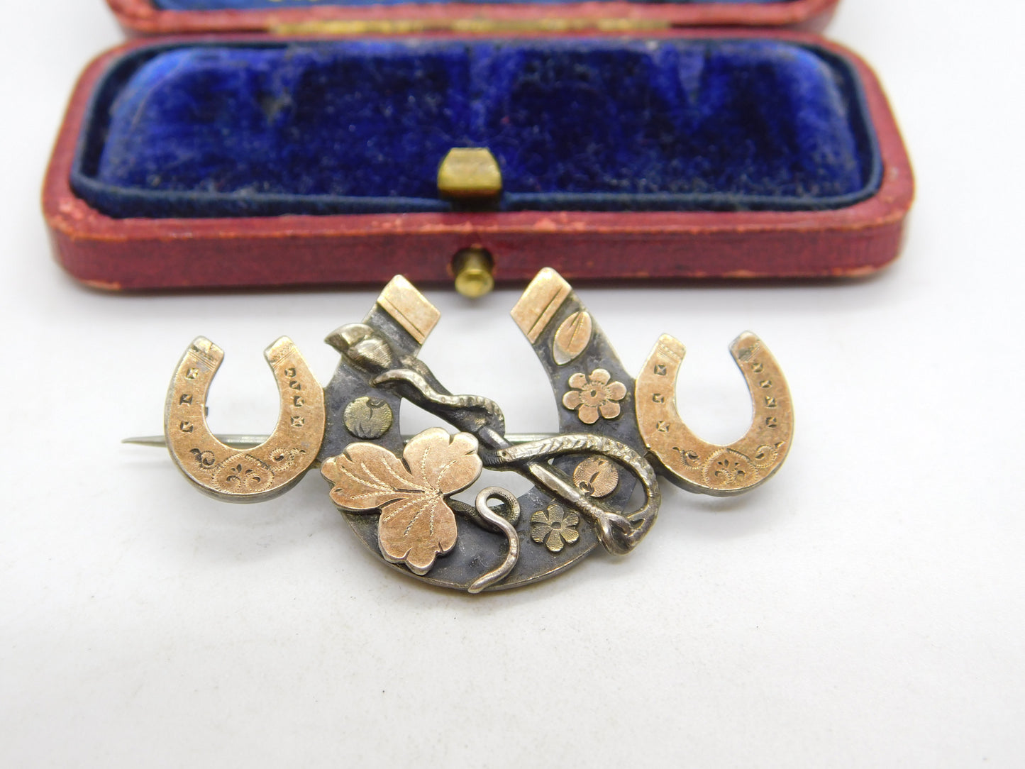 Victorian 9ct Rose Gold Horseshoe Sweetheart Brooch 1894 Birmingham Antique