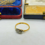 18ct Gold & Platinum Set 0.1ct Diamond Twist Ring Antique c1920 Art Deco