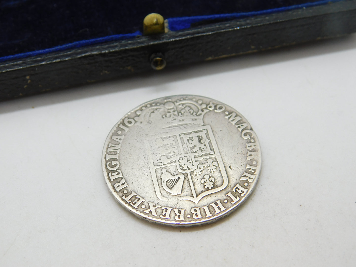 King William & Queen Mary Half Crown Coin 1689 Fine Condition .925 Silver