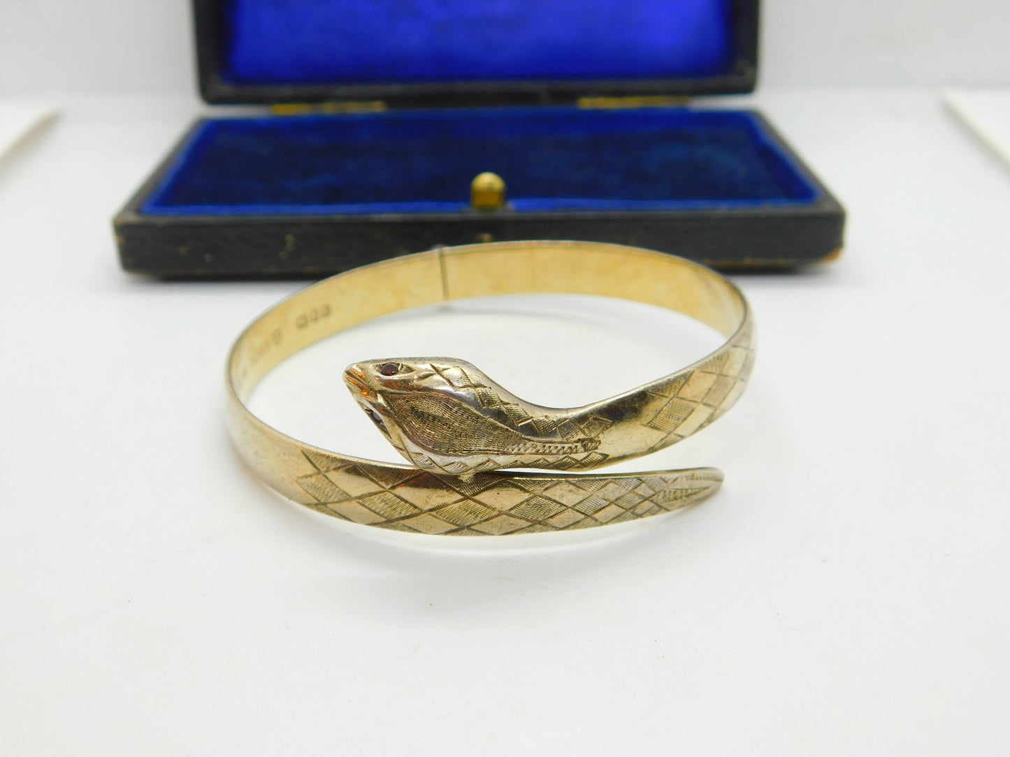 Sterling Silver Gilt Large Serpent Snake Form Bangle Bracelet Vintage 1975