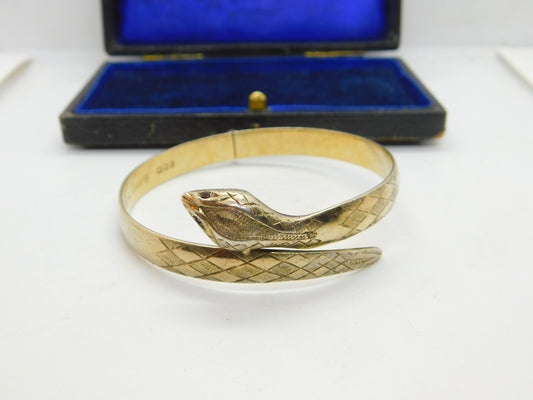 Sterling Silver Gilt Large Serpent Snake Form Bangle Bracelet Vintage 1975