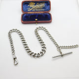 Edwardian Sterling Silver Graduating Albert Watch Chain 1907 London with T-bar