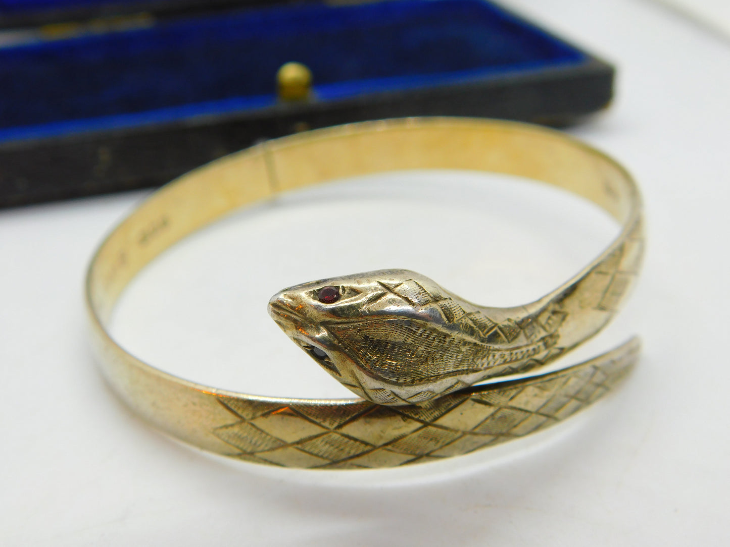 Sterling Silver Gilt Large Serpent Snake Form Bangle Bracelet Vintage 1975