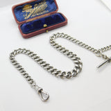 Edwardian Sterling Silver Graduating Albert Watch Chain 1907 London with T-bar