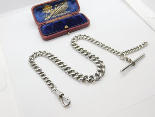 Edwardian Sterling Silver Graduating Albert Watch Chain 1907 London with T-bar