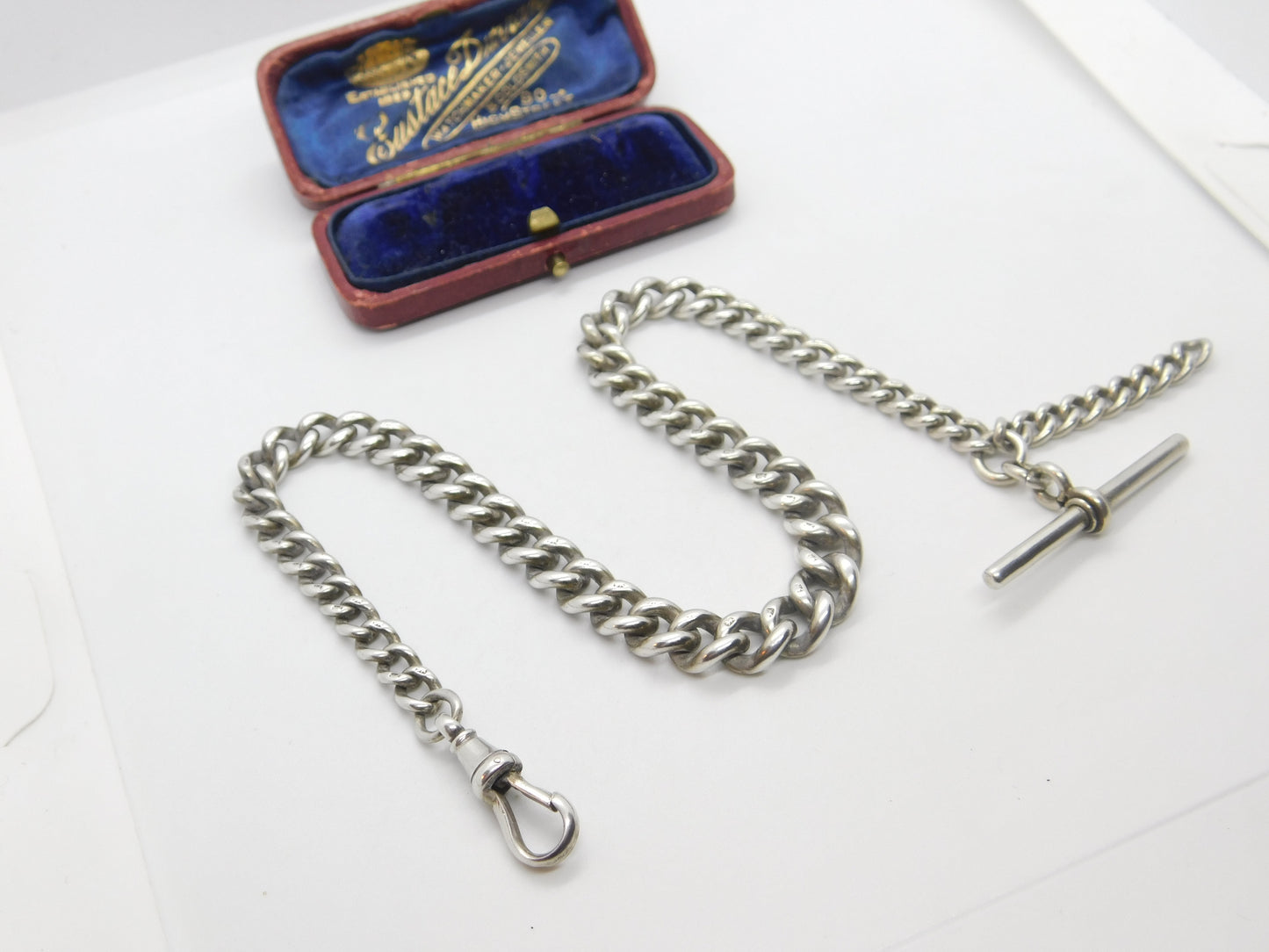 Edwardian Sterling Silver Graduating Albert Watch Chain 1907 London with T-bar